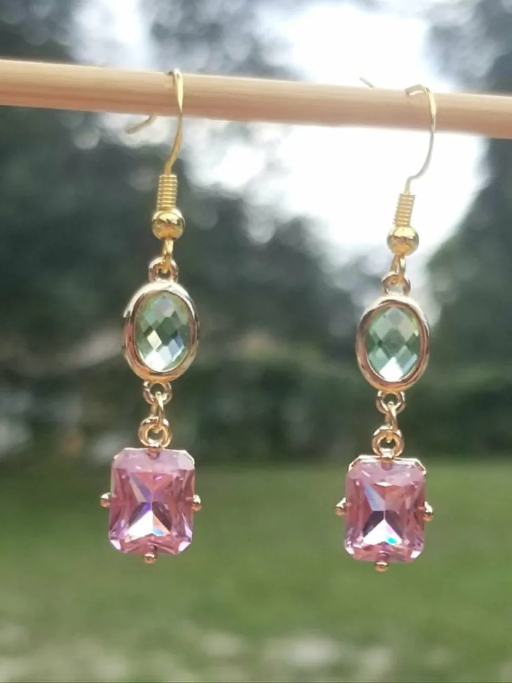 14k Gold Pink Tourmaline & Peridot Dangle Earrings, Tourmaline Peridot Jewelry